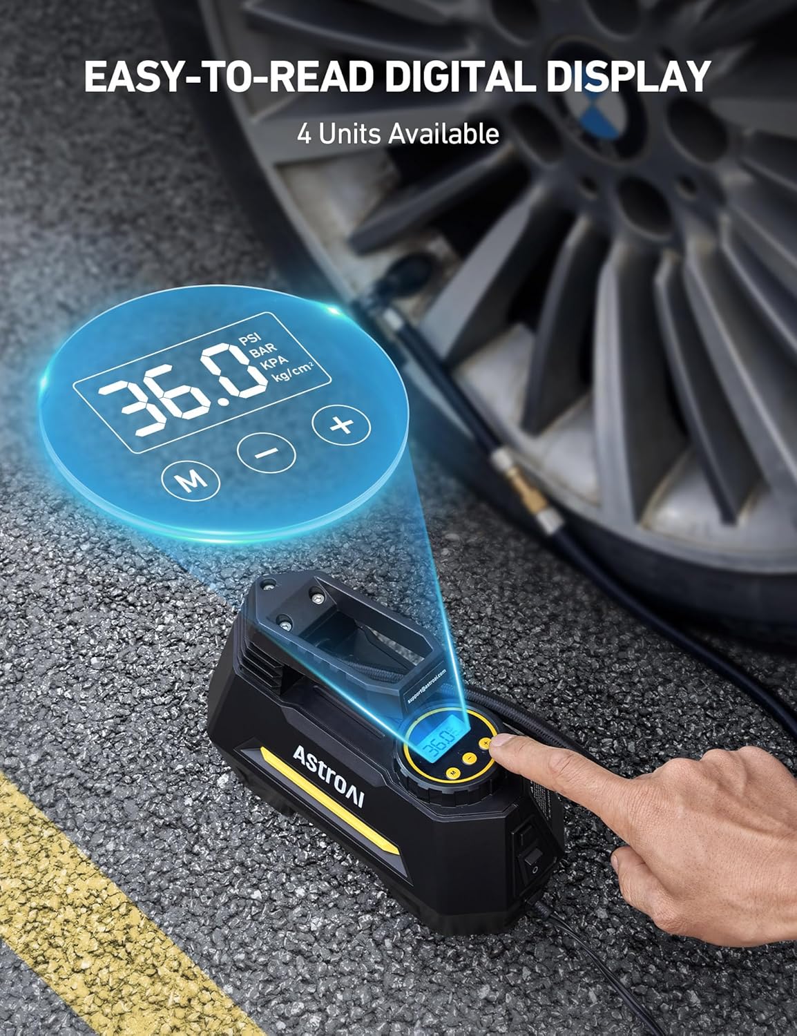 Portable Air Compressor Tire Inflator, 12V DC Auto Pump with Digital Pressure Gauge and Emergency LED Light - Zippi Megastore