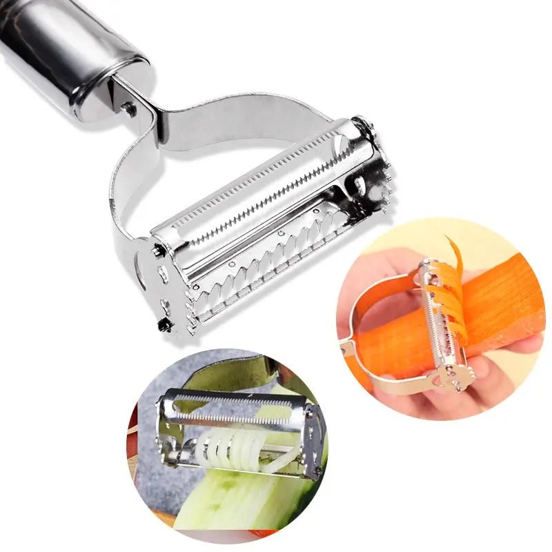 2 - in - 1 Stainless Steel Julienne Peeler – Vegetable & Fruit Slicer for Potatoes, Carrots & Cucumbers - Zippi Megastore