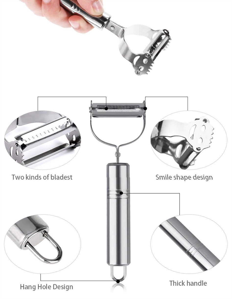 2 - in - 1 Stainless Steel Julienne Peeler – Vegetable & Fruit Slicer for Potatoes, Carrots & Cucumbers - Zippi Megastore