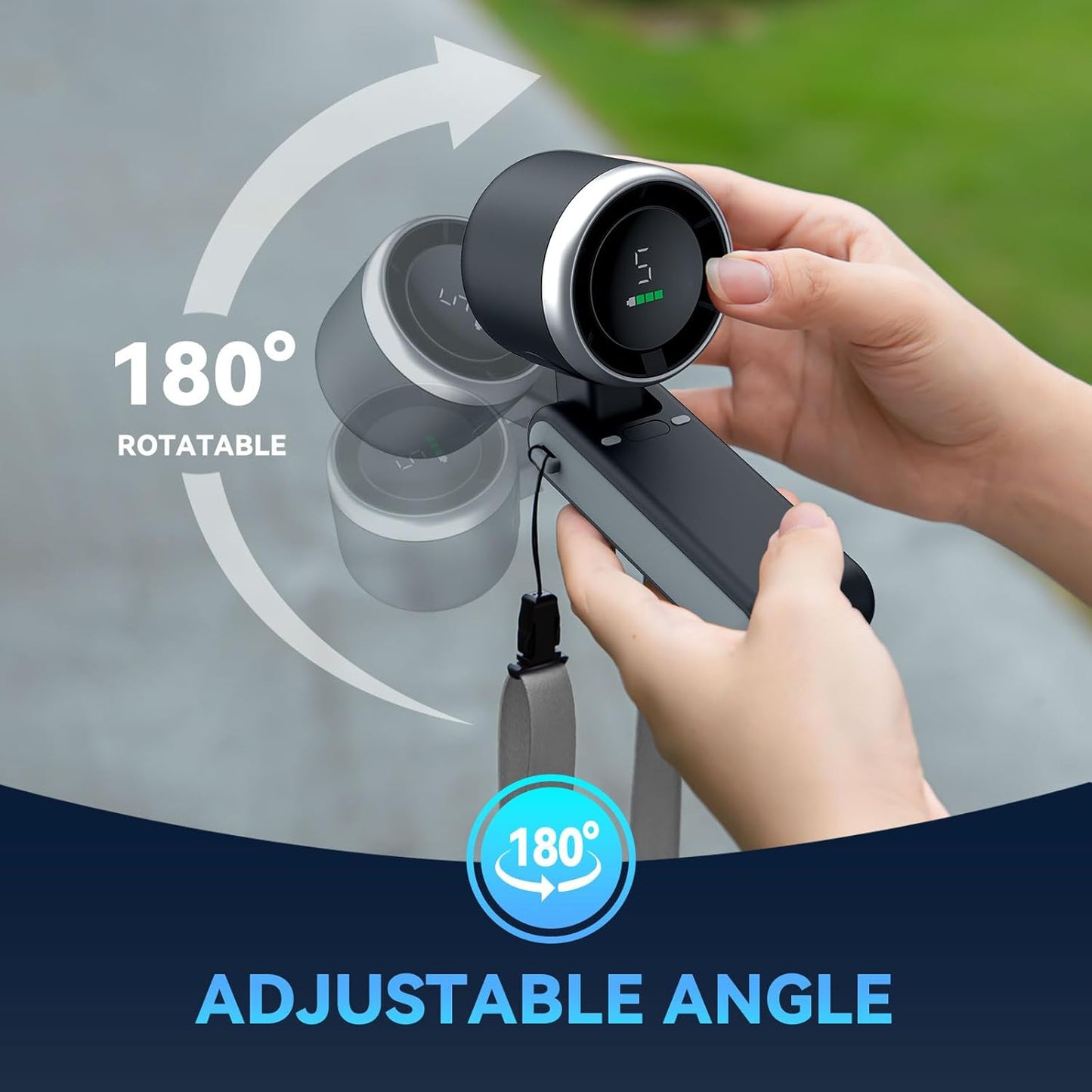 Portable Handheld Turbo Fan, 5 speeds, adjustable, rechargable with up to 20 hours use