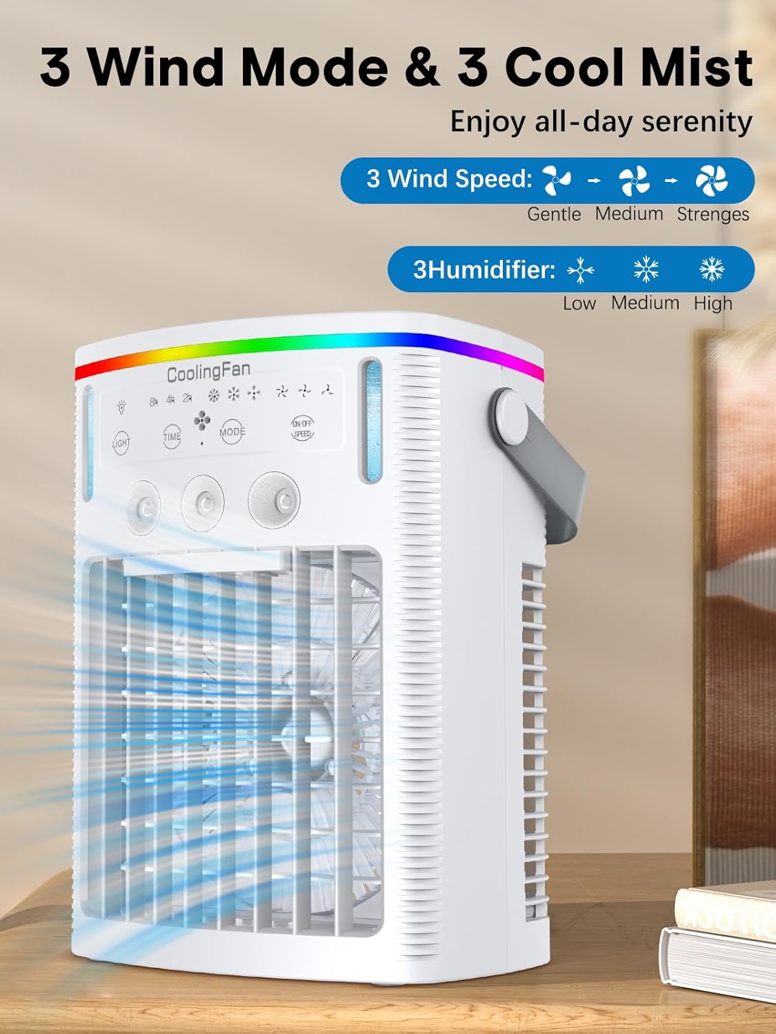 Portable Air Conditioner, 4-in-1  Mini Air Cooling Fan With 1000ml Water Tank