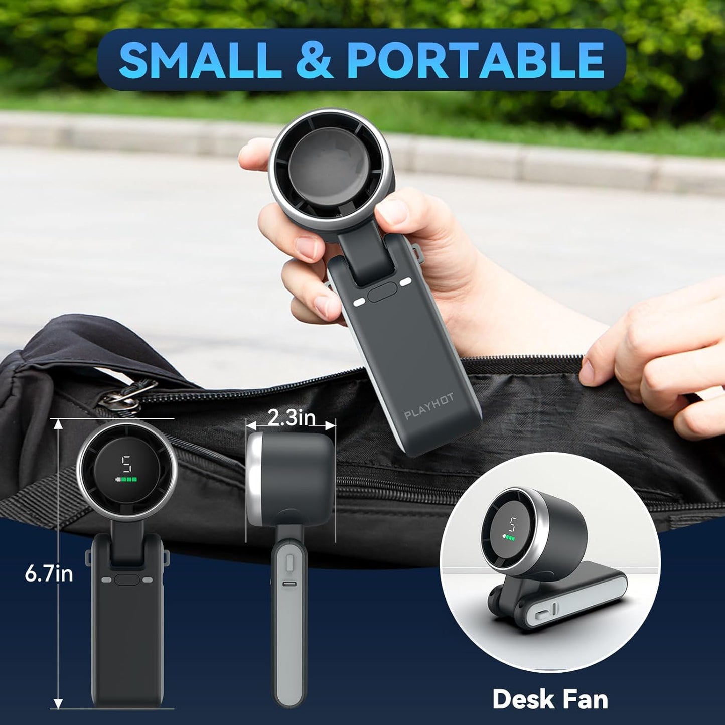 Portable Handheld Turbo Fan, 5 speeds, adjustable, rechargable with up to 20 hours use