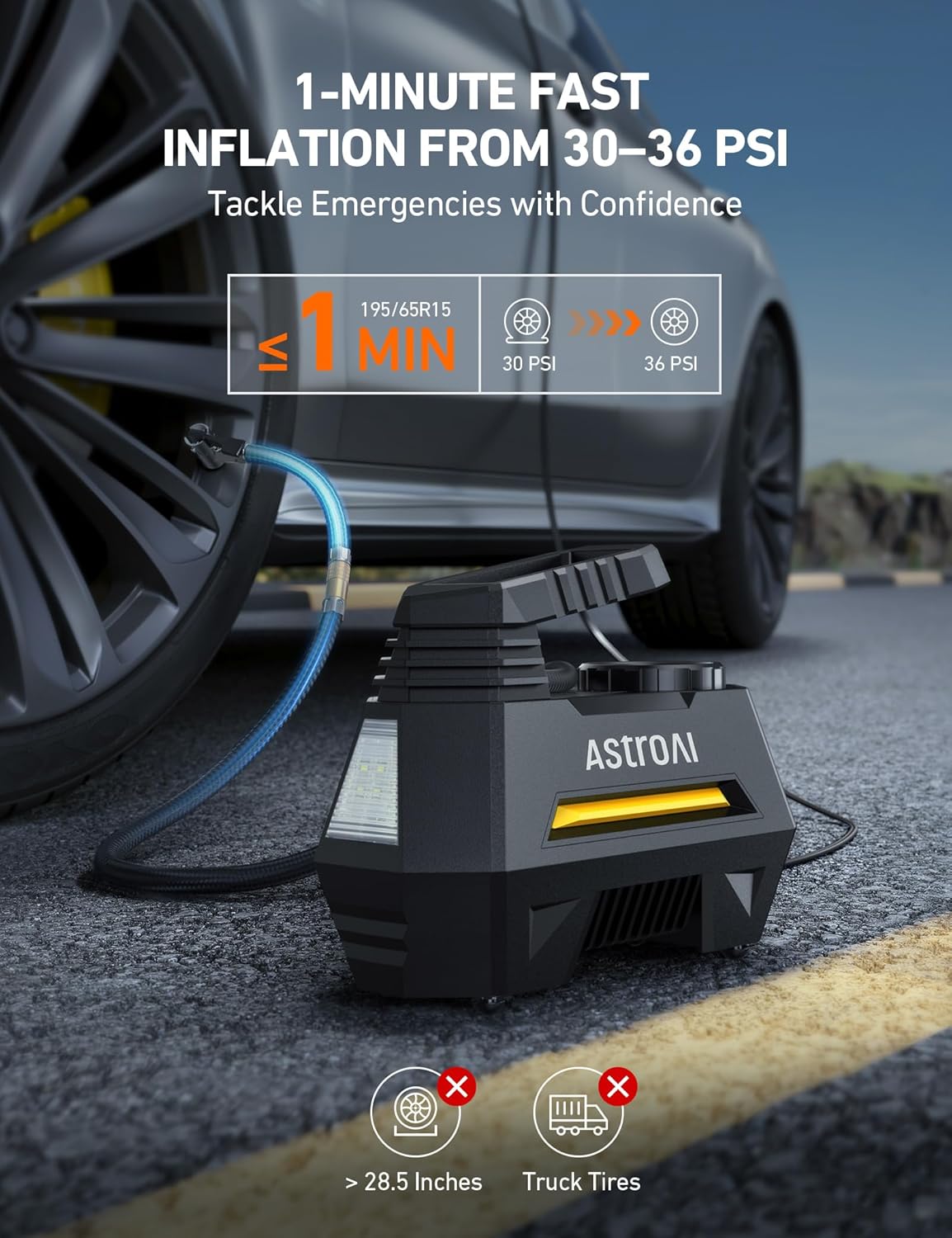 Portable Air Compressor Tire Inflator, 12V DC Auto Pump with Digital Pressure Gauge and Emergency LED Light