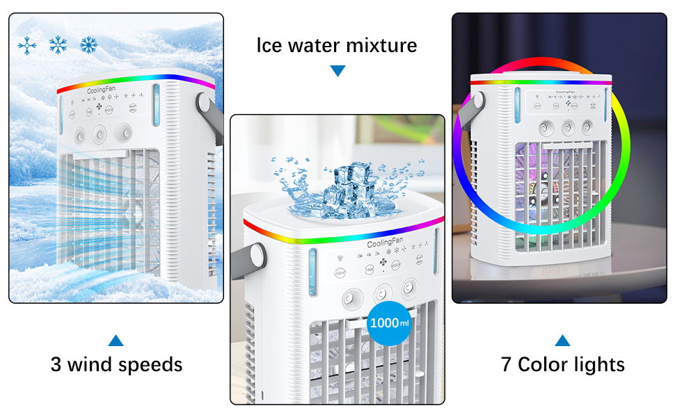 Portable Air Conditioner, 4-in-1  Mini Air Cooling Fan With 1000ml Water Tank