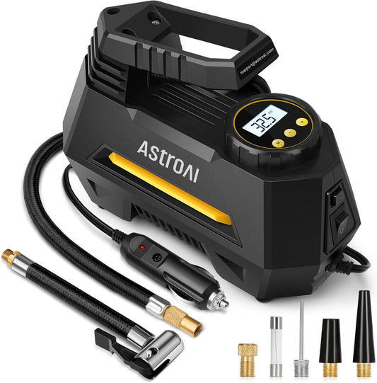 Portable Air Compressor Tire Inflator, 12V DC Auto Pump with Digital Pressure Gauge and Emergency LED Light - Zippi Megastore