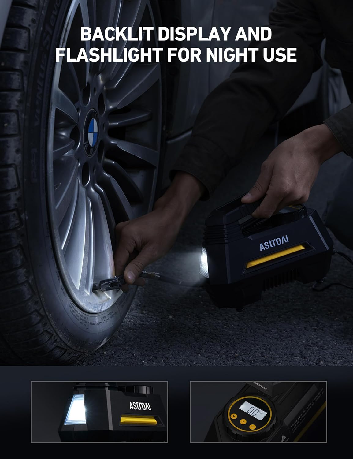 Portable Air Compressor Tire Inflator, 12V DC Auto Pump with Digital Pressure Gauge and Emergency LED Light - Zippi Megastore