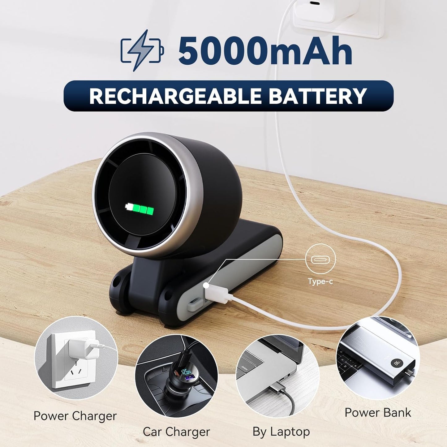 Portable Handheld Turbo Fan, 5 speeds, adjustable, rechargable with up to 20 hours use - Zippi Megastore