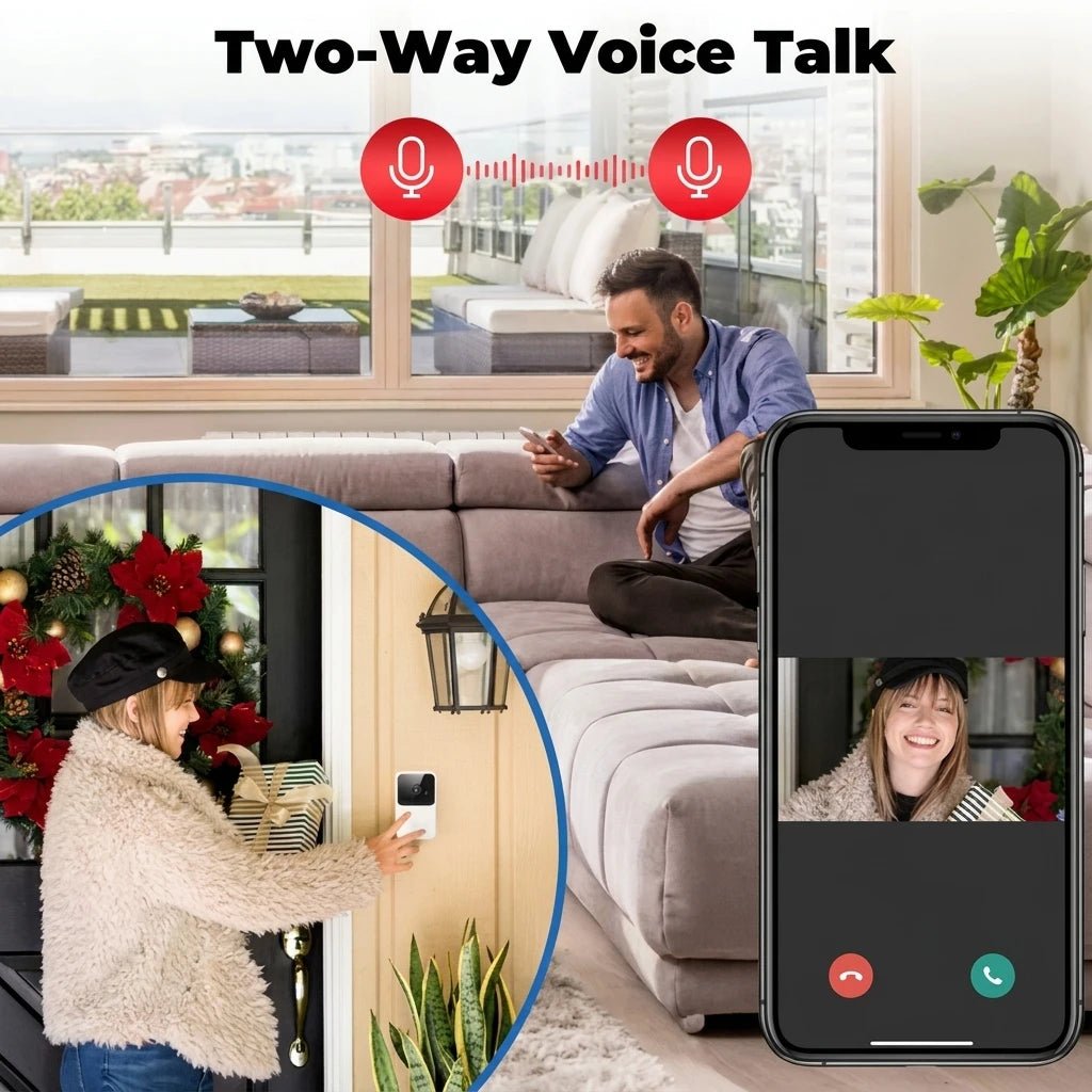 Smart WiFi Video Doorbell Camera with Night Vision & Two - Way Audio – Wireless Rechargeable Home Security Doorbell - Zippi Megastore