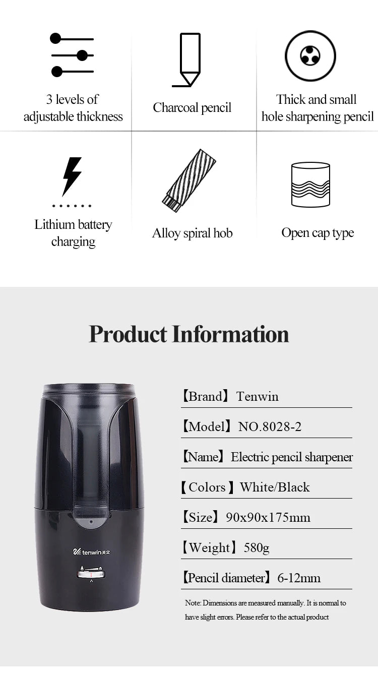TENWIN Electric Pencil Sharpener – Automatic USB Rechargeable Sharpener for Colored Pencils & School Supplies - Zippi Megastore