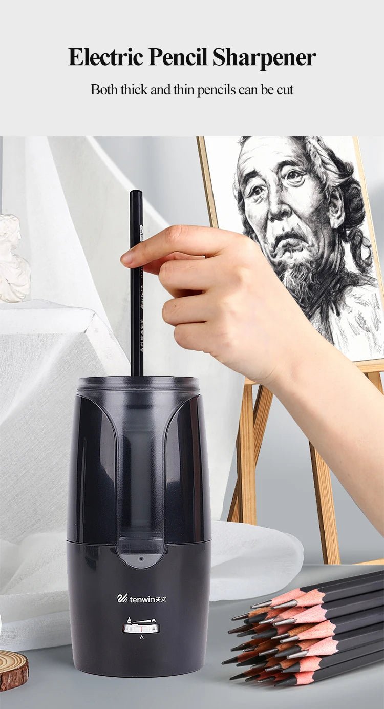 TENWIN Electric Pencil Sharpener – Automatic USB Rechargeable Sharpener for Colored Pencils & School Supplies - Zippi Megastore