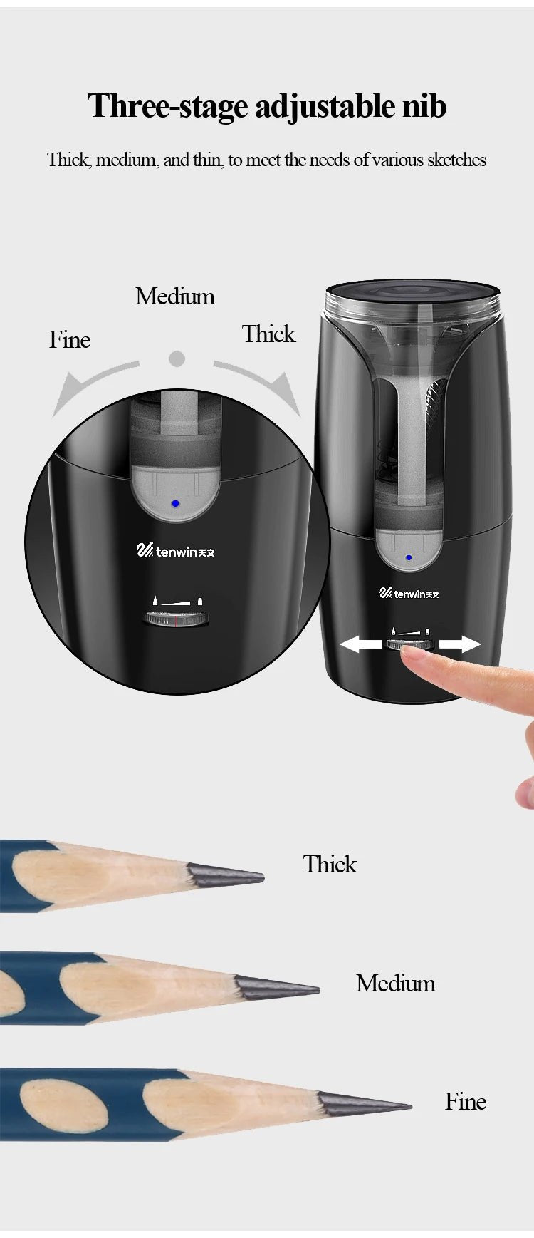 TENWIN Electric Pencil Sharpener – Automatic USB Rechargeable Sharpener for Colored Pencils & School Supplies - Zippi Megastore