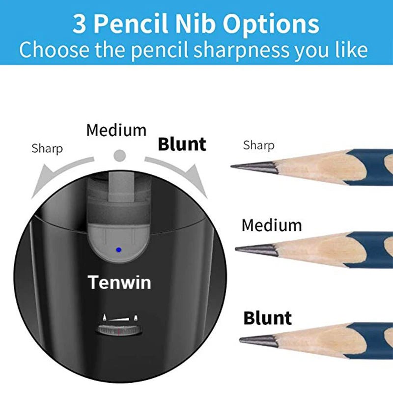 TENWIN Electric Pencil Sharpener – Automatic USB Rechargeable Sharpener for Colored Pencils & School Supplies - Zippi Megastore
