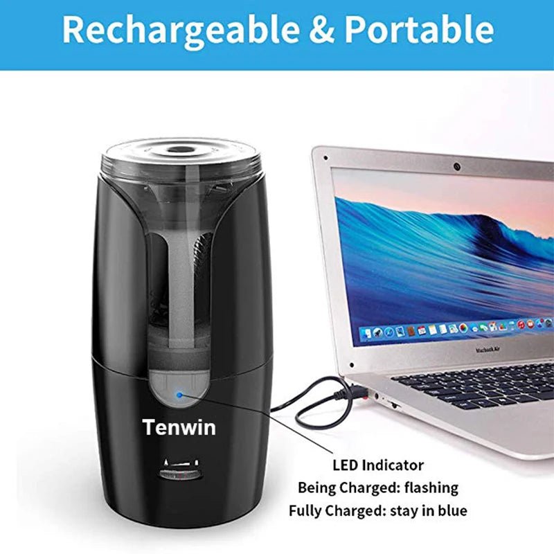 TENWIN Electric Pencil Sharpener – Automatic USB Rechargeable Sharpener for Colored Pencils & School Supplies - Zippi Megastore