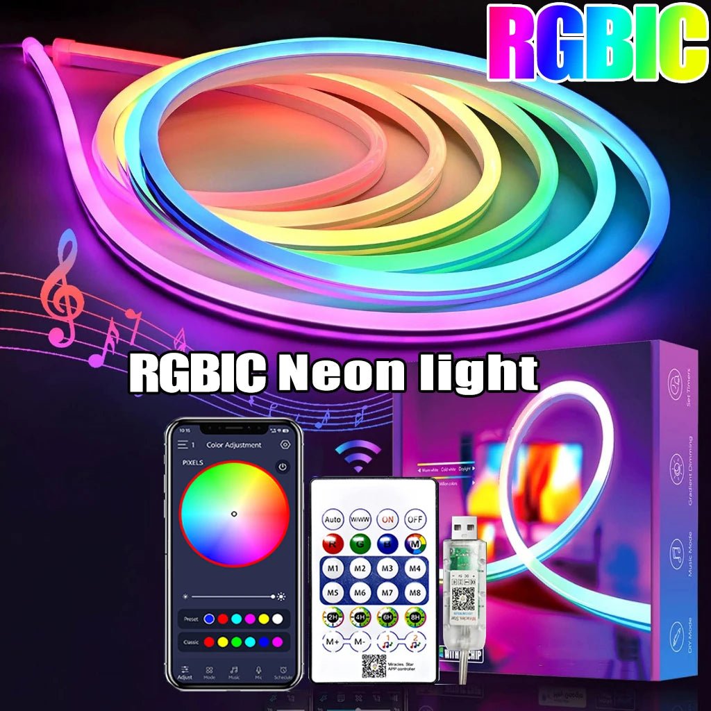 WELPUR RGBIC Neon LED Strip Light – Waterproof Bluetooth USB Smart Light for Room, TV & Home Decor - Zippi Megastore