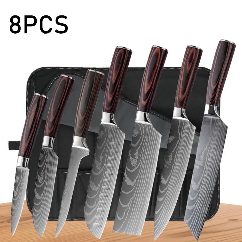 WXCOO Japanese Chef Knife Set – Professional Stainless Steel Kitchen Knives for Meat, Slicing & Precision Cutting - Zippi Megastore
