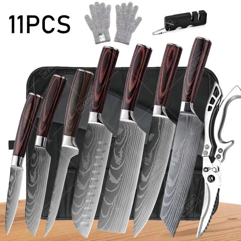 WXCOO Japanese Chef Knife Set – Professional Stainless Steel Kitchen Knives for Meat, Slicing & Precision Cutting - Zippi Megastore