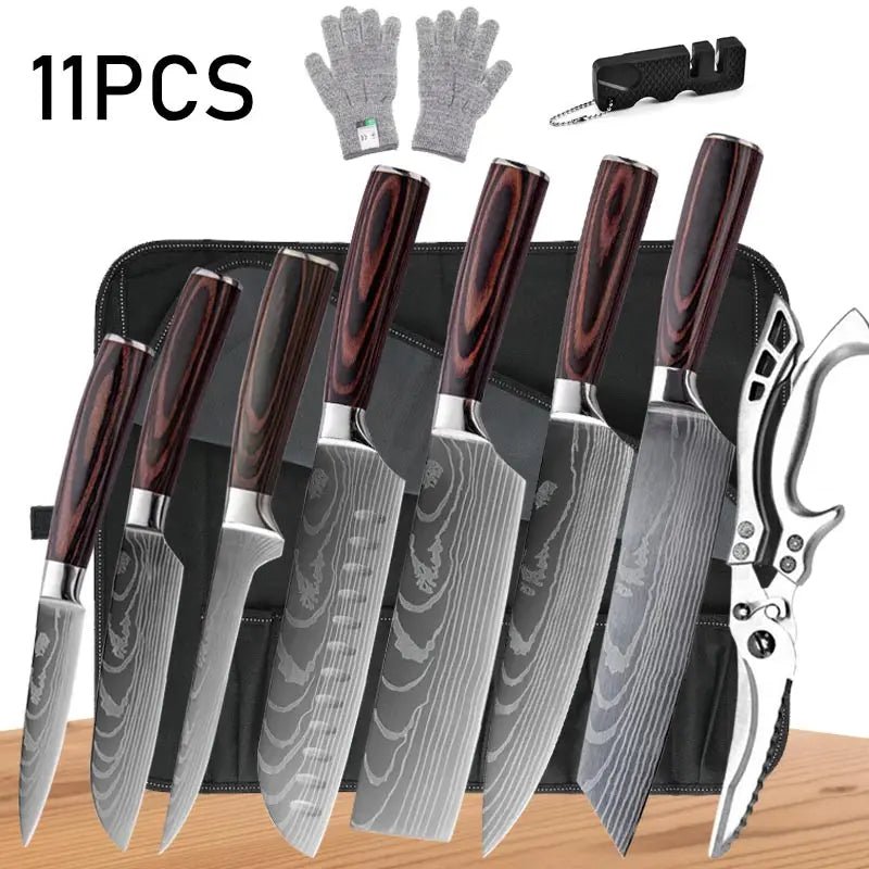 WXCOO Japanese Chef Knife Set – Professional Stainless Steel Kitchen Knives for Meat, Slicing & Precision Cutting - Zippi Megastore
