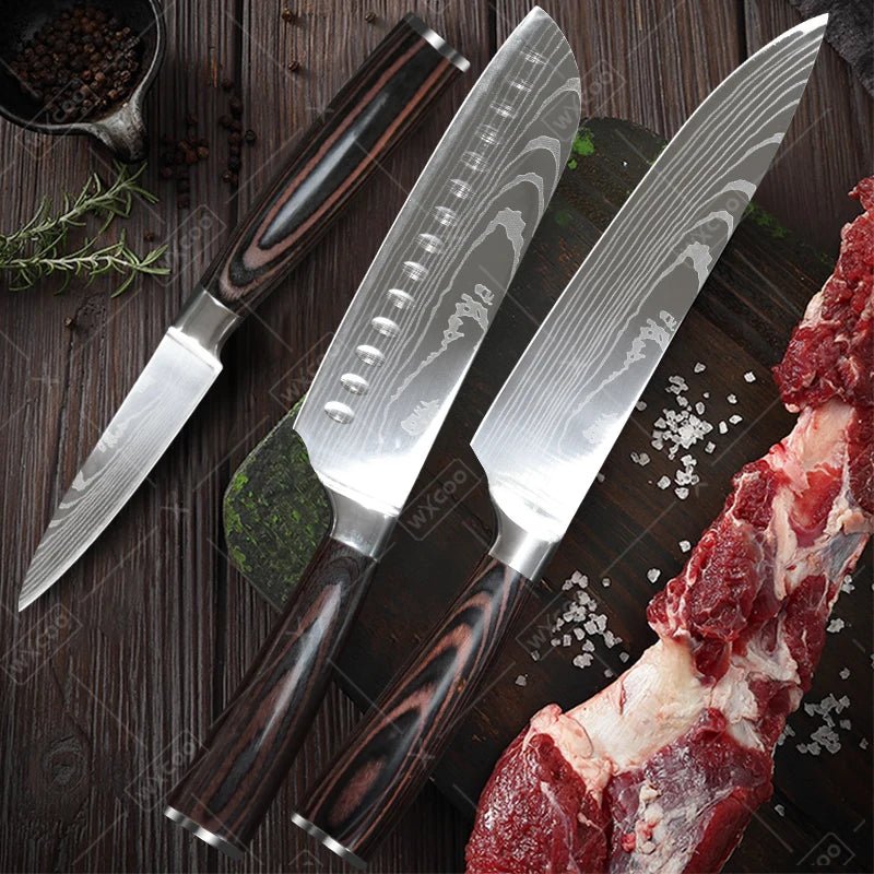 WXCOO Japanese Chef Knife Set – Professional Stainless Steel Kitchen Knives for Meat, Slicing & Precision Cutting - Zippi Megastore