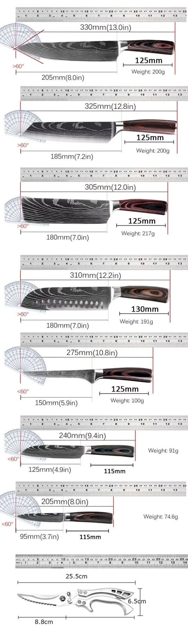 WXCOO Japanese Chef Knife Set – Professional Stainless Steel Kitchen Knives for Meat, Slicing & Precision Cutting - Zippi Megastore